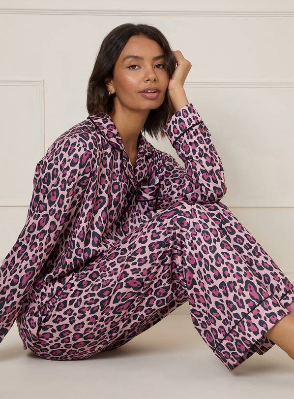 DOROTHY PERKINS Pink Leopard Printed Nightwear Tipped Long Sleeve Pyjama Set S